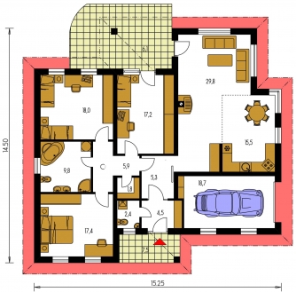 Spiegelverkehrter Entwurf | Grundriss des Erdgeschosses - BUNGALOW 92
